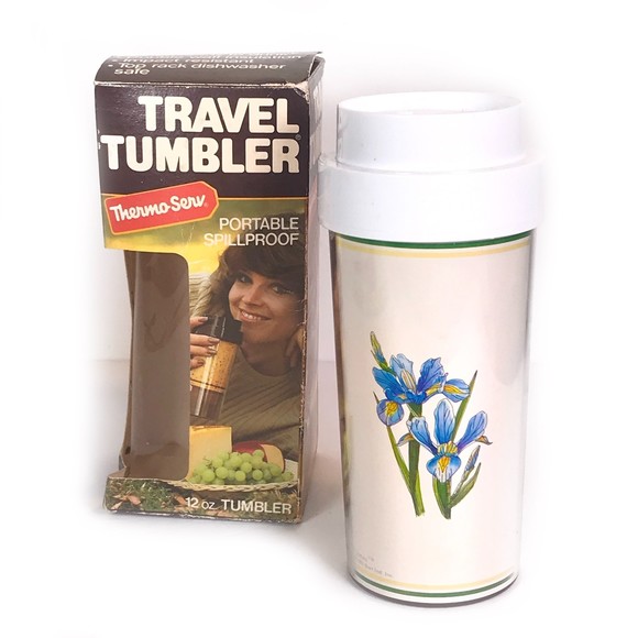ThermoServ Travel Tumbler IRIS with Original Box Vintage NEW Old Stock 12oz - Picture 1 of 9